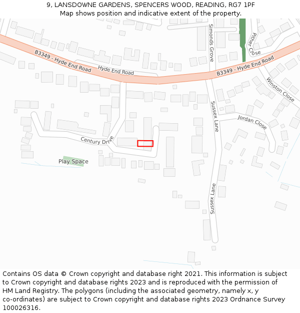 9, LANSDOWNE GARDENS, SPENCERS WOOD, READING, RG7 1PF: Location map and indicative extent of plot