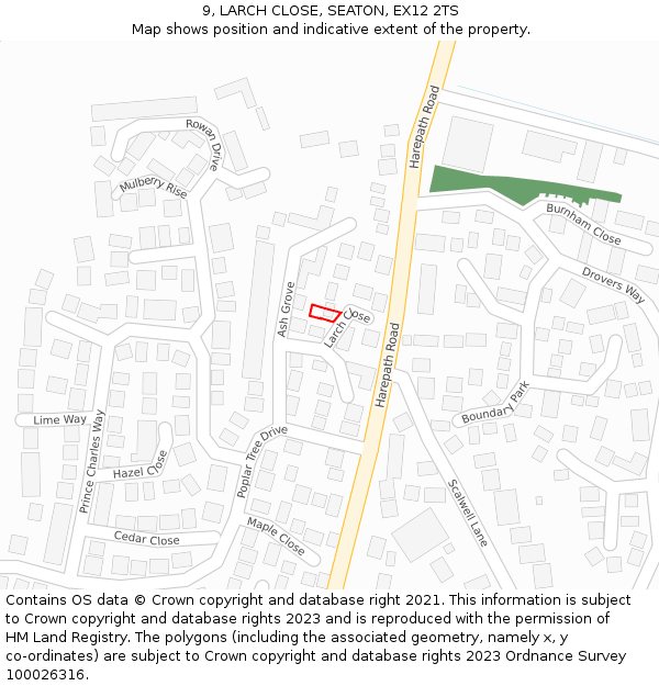 9, LARCH CLOSE, SEATON, EX12 2TS: Location map and indicative extent of plot