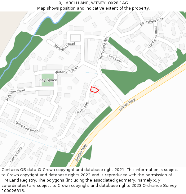 9, LARCH LANE, WITNEY, OX28 1AG: Location map and indicative extent of plot