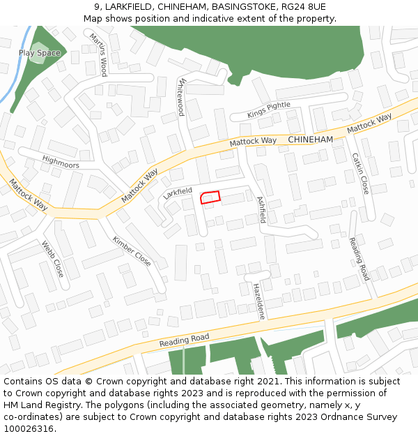 9, LARKFIELD, CHINEHAM, BASINGSTOKE, RG24 8UE: Location map and indicative extent of plot