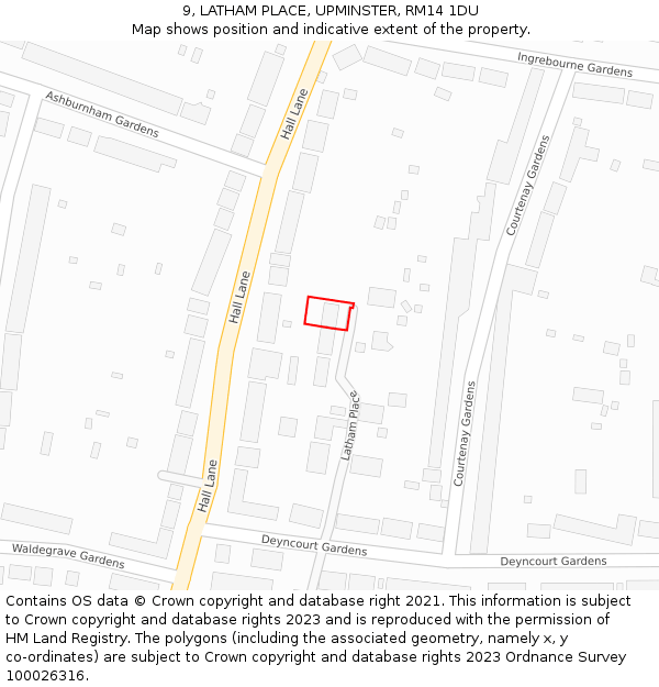 9, LATHAM PLACE, UPMINSTER, RM14 1DU: Location map and indicative extent of plot