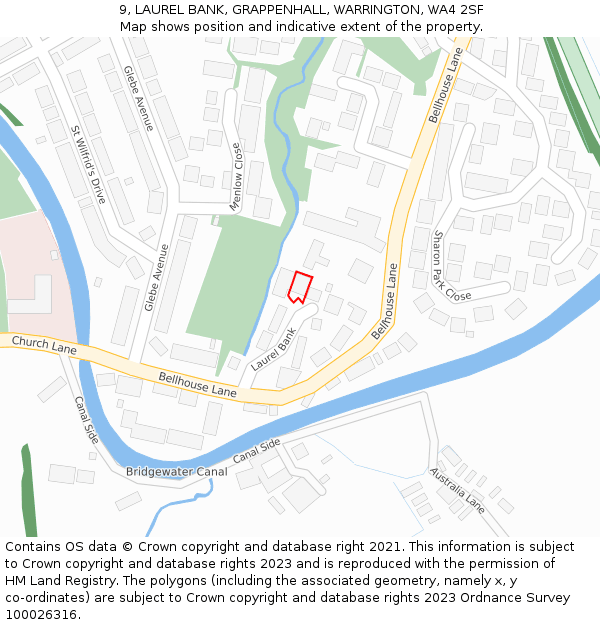 9, LAUREL BANK, GRAPPENHALL, WARRINGTON, WA4 2SF: Location map and indicative extent of plot