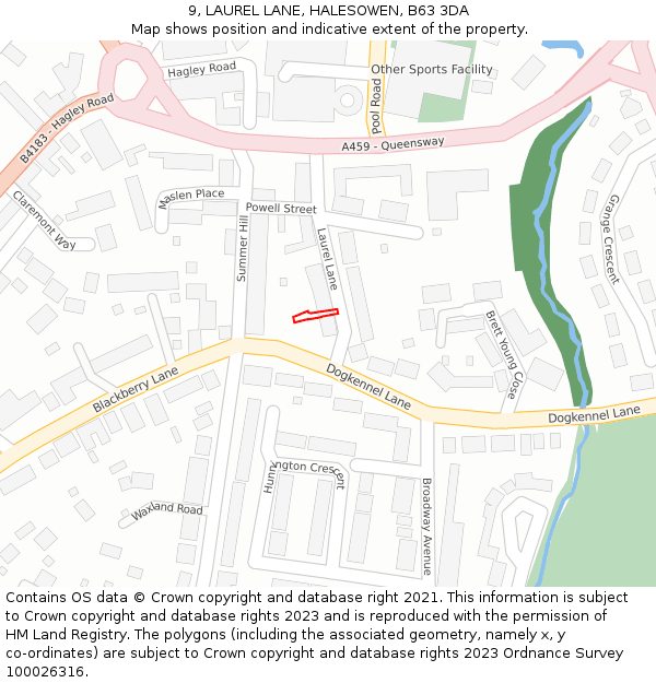 9, LAUREL LANE, HALESOWEN, B63 3DA: Location map and indicative extent of plot