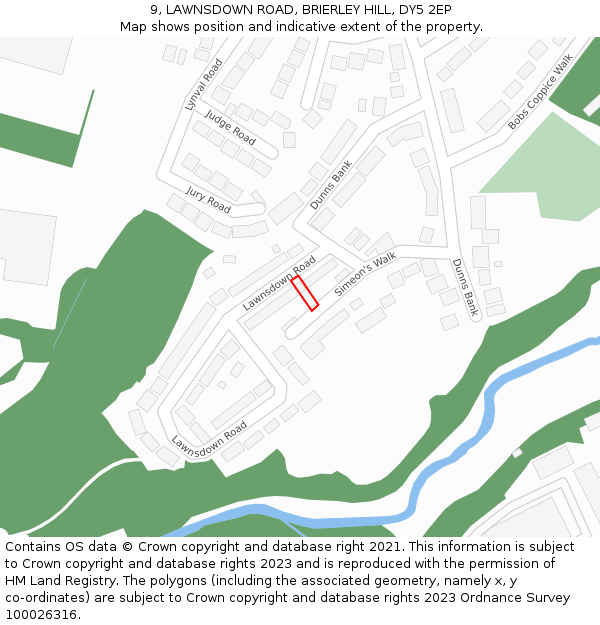 9, LAWNSDOWN ROAD, BRIERLEY HILL, DY5 2EP: Location map and indicative extent of plot