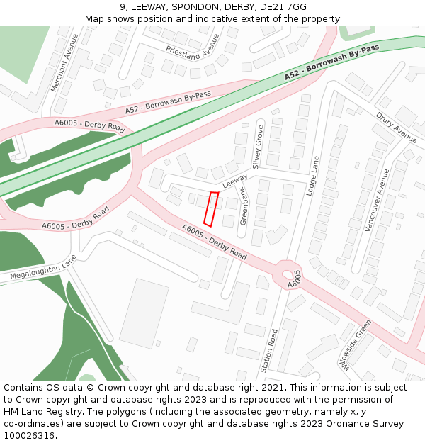 9, LEEWAY, SPONDON, DERBY, DE21 7GG: Location map and indicative extent of plot