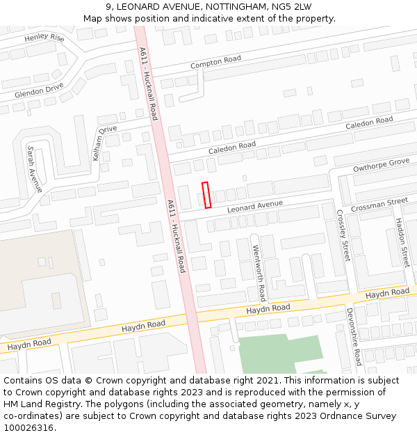 9, LEONARD AVENUE, NOTTINGHAM, NG5 2LW: Location map and indicative extent of plot