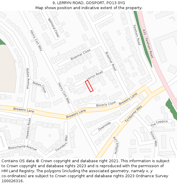 9, LERRYN ROAD, GOSPORT, PO13 0YG: Location map and indicative extent of plot
