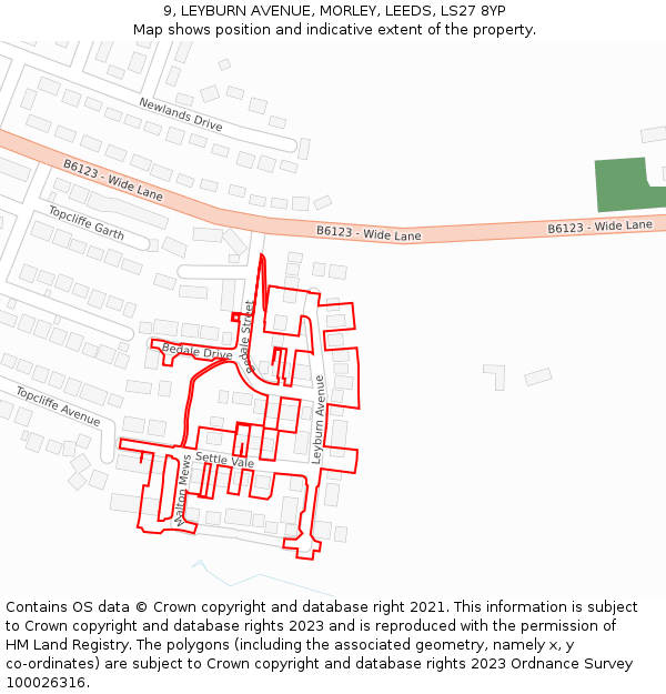 9, LEYBURN AVENUE, MORLEY, LEEDS, LS27 8YP: Location map and indicative extent of plot