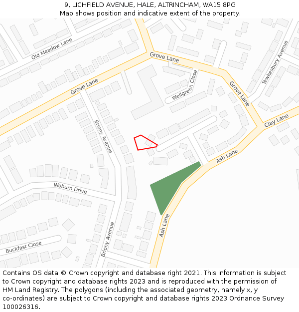 9, LICHFIELD AVENUE, HALE, ALTRINCHAM, WA15 8PG: Location map and indicative extent of plot