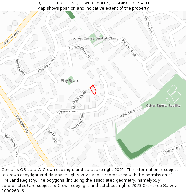 9, LICHFIELD CLOSE, LOWER EARLEY, READING, RG6 4EH: Location map and indicative extent of plot