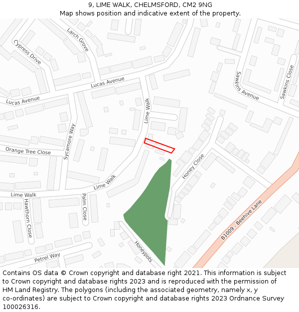 9, LIME WALK, CHELMSFORD, CM2 9NG: Location map and indicative extent of plot
