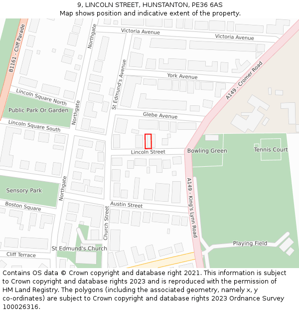 9, LINCOLN STREET, HUNSTANTON, PE36 6AS: Location map and indicative extent of plot