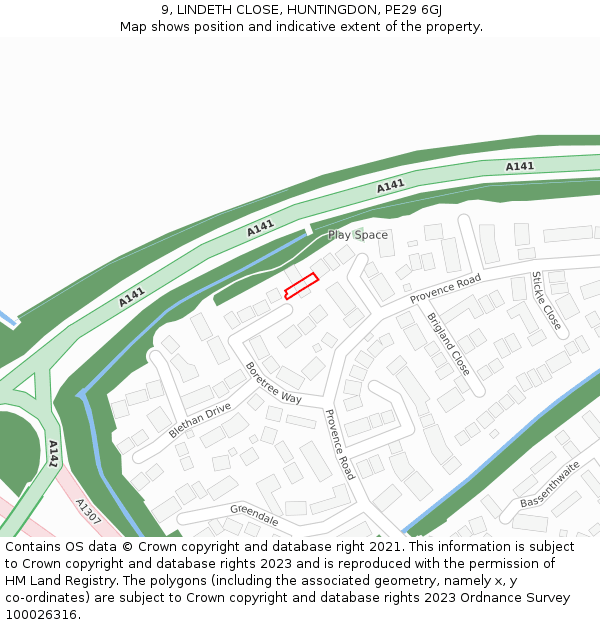 9, LINDETH CLOSE, HUNTINGDON, PE29 6GJ: Location map and indicative extent of plot