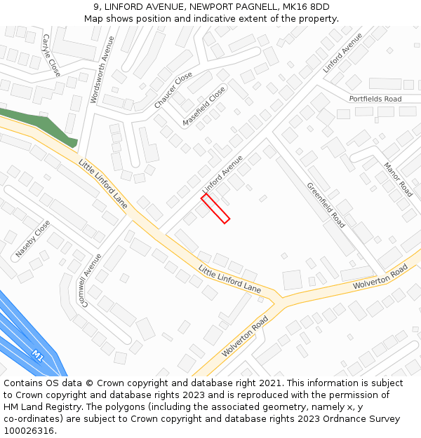 9, LINFORD AVENUE, NEWPORT PAGNELL, MK16 8DD: Location map and indicative extent of plot