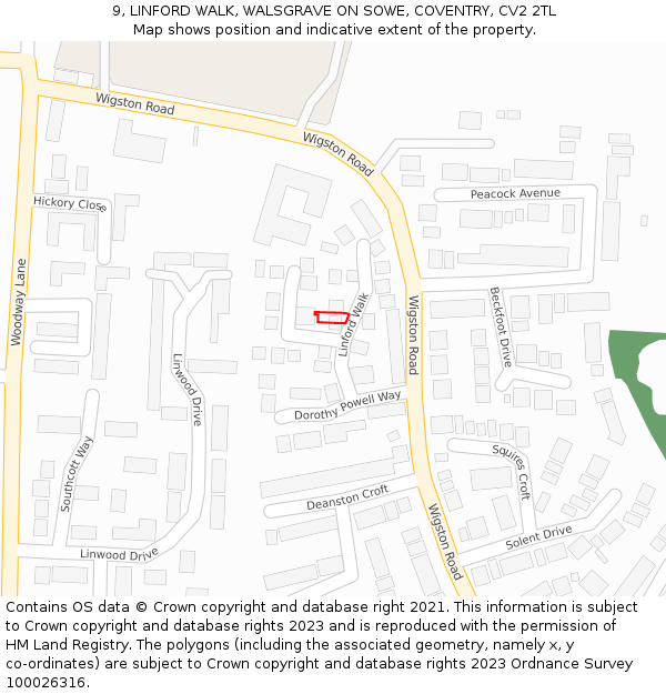 9, LINFORD WALK, WALSGRAVE ON SOWE, COVENTRY, CV2 2TL: Location map and indicative extent of plot