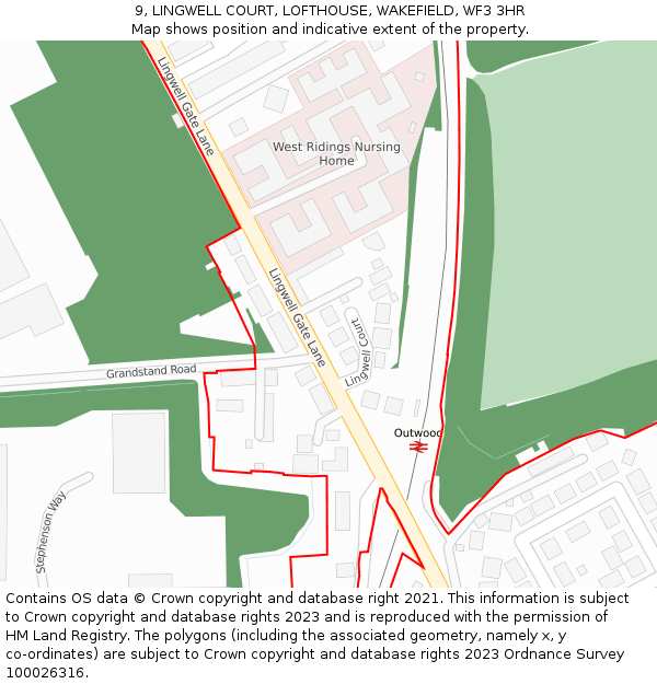 9, LINGWELL COURT, LOFTHOUSE, WAKEFIELD, WF3 3HR: Location map and indicative extent of plot