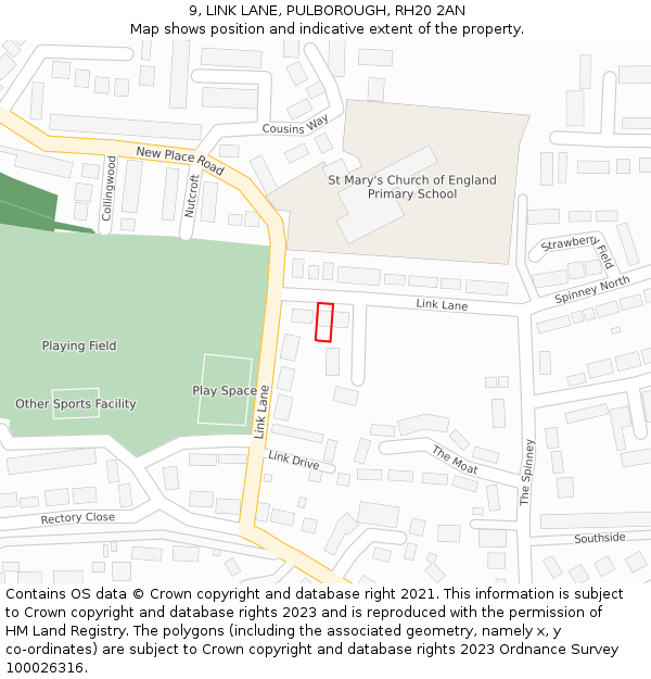 9, LINK LANE, PULBOROUGH, RH20 2AN: Location map and indicative extent of plot