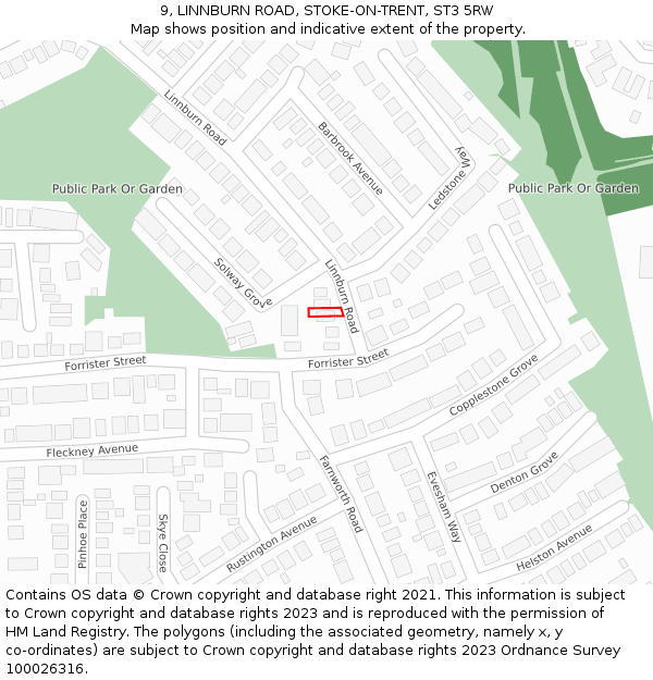9, LINNBURN ROAD, STOKE-ON-TRENT, ST3 5RW: Location map and indicative extent of plot