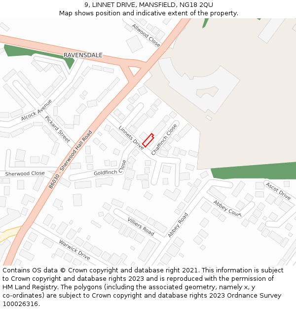 9, LINNET DRIVE, MANSFIELD, NG18 2QU: Location map and indicative extent of plot