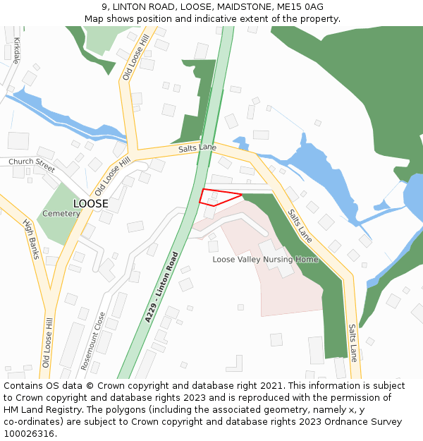 9, LINTON ROAD, LOOSE, MAIDSTONE, ME15 0AG: Location map and indicative extent of plot