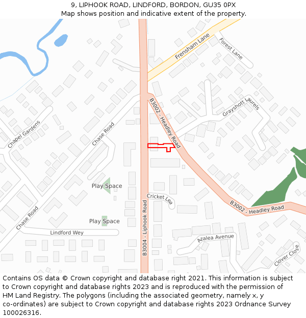 9, LIPHOOK ROAD, LINDFORD, BORDON, GU35 0PX: Location map and indicative extent of plot