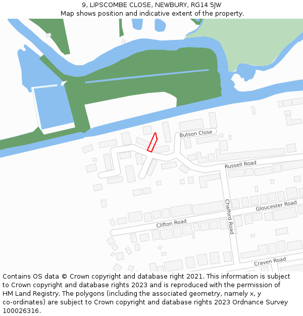 9, LIPSCOMBE CLOSE, NEWBURY, RG14 5JW: Location map and indicative extent of plot