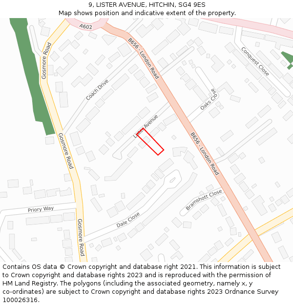 9, LISTER AVENUE, HITCHIN, SG4 9ES: Location map and indicative extent of plot