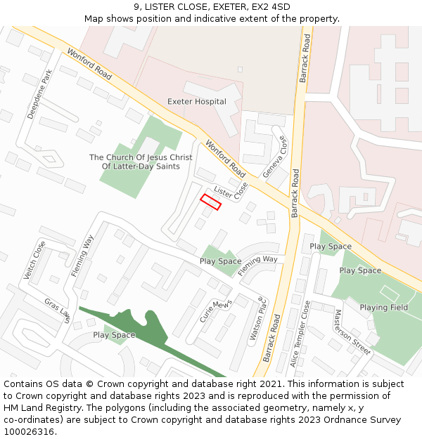 9, LISTER CLOSE, EXETER, EX2 4SD: Location map and indicative extent of plot