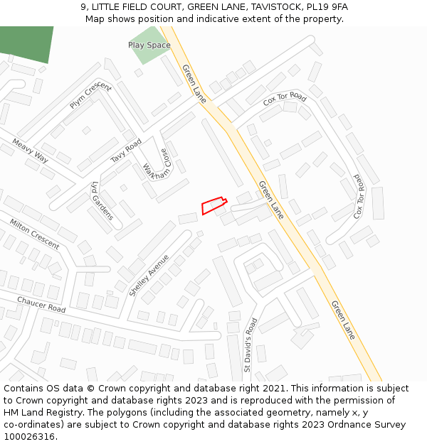 9, LITTLE FIELD COURT, GREEN LANE, TAVISTOCK, PL19 9FA: Location map and indicative extent of plot