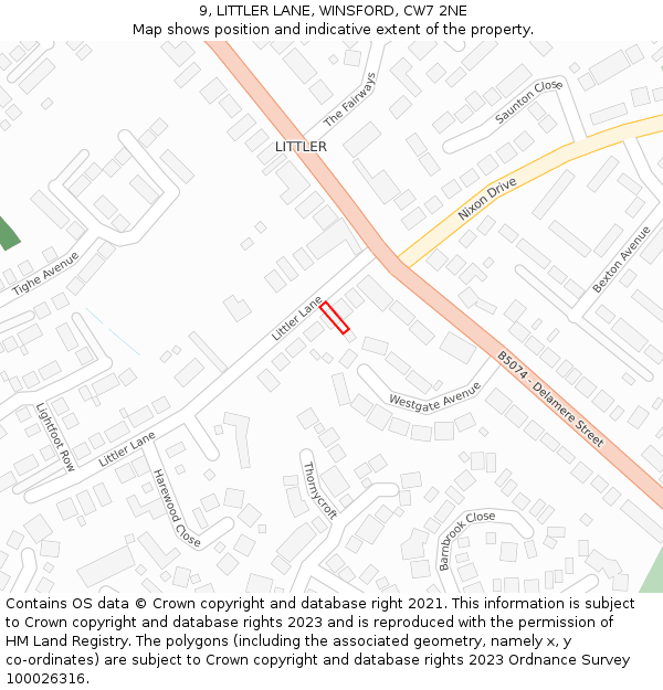 9, LITTLER LANE, WINSFORD, CW7 2NE: Location map and indicative extent of plot