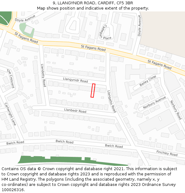 9, LLANGYNIDR ROAD, CARDIFF, CF5 3BR: Location map and indicative extent of plot