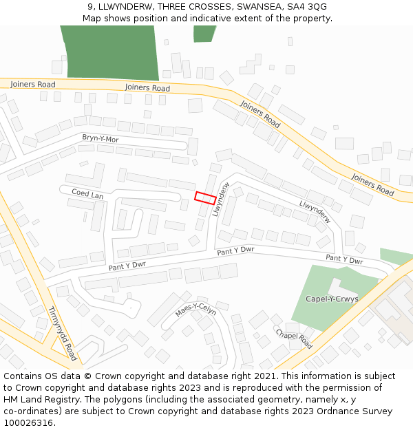 9, LLWYNDERW, THREE CROSSES, SWANSEA, SA4 3QG: Location map and indicative extent of plot