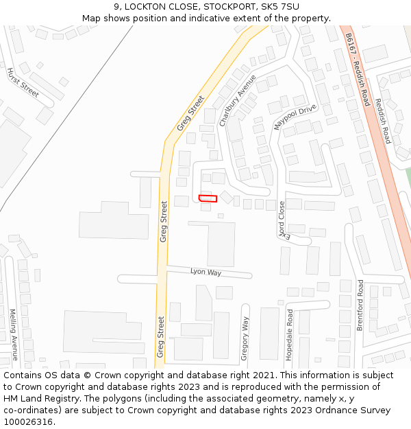 9, LOCKTON CLOSE, STOCKPORT, SK5 7SU: Location map and indicative extent of plot