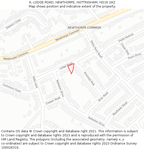 9, LODGE ROAD, NEWTHORPE, NOTTINGHAM, NG16 2AZ: Location map and indicative extent of plot