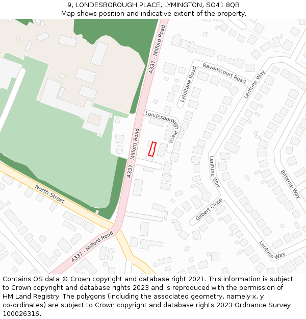 9, LONDESBOROUGH PLACE, LYMINGTON, SO41 8QB: Location map and indicative extent of plot