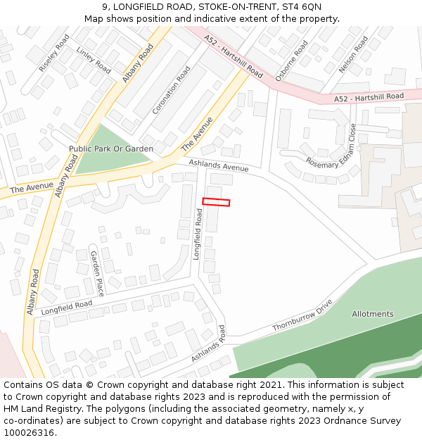 9, LONGFIELD ROAD, STOKE-ON-TRENT, ST4 6QN: Location map and indicative extent of plot