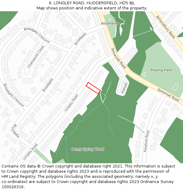 9, LONGLEY ROAD, HUDDERSFIELD, HD5 8JL: Location map and indicative extent of plot
