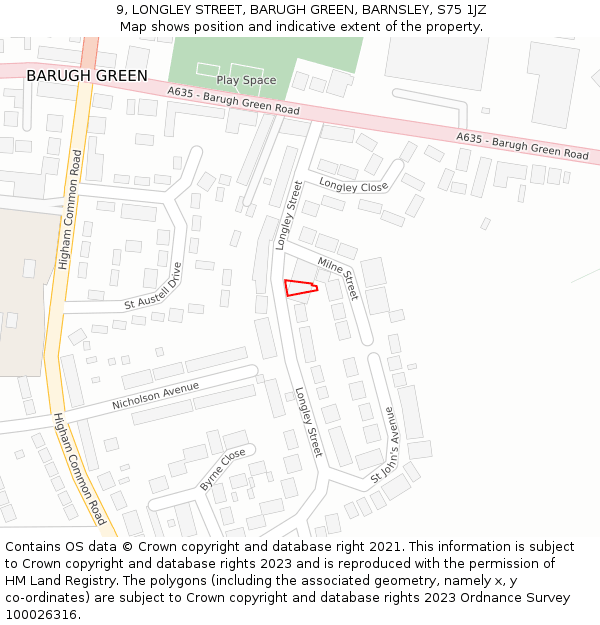 9, LONGLEY STREET, BARUGH GREEN, BARNSLEY, S75 1JZ: Location map and indicative extent of plot