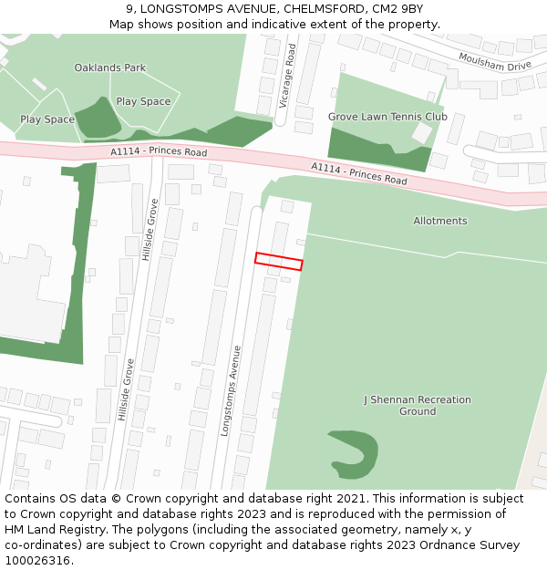 9, LONGSTOMPS AVENUE, CHELMSFORD, CM2 9BY: Location map and indicative extent of plot