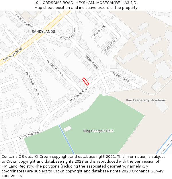 9, LORDSOME ROAD, HEYSHAM, MORECAMBE, LA3 1JD: Location map and indicative extent of plot