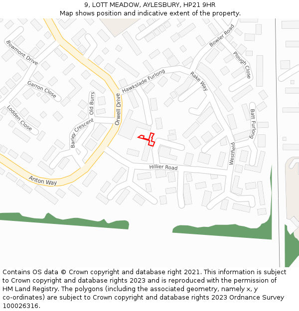 9, LOTT MEADOW, AYLESBURY, HP21 9HR: Location map and indicative extent of plot
