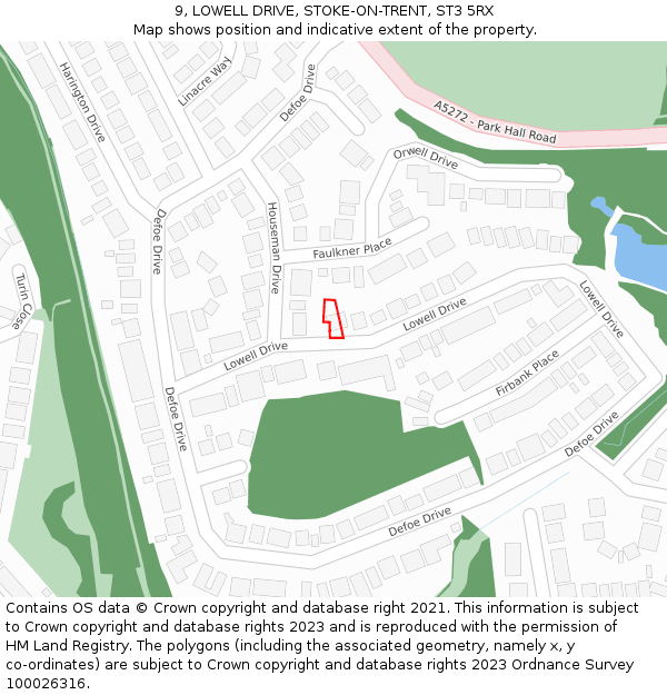 9, LOWELL DRIVE, STOKE-ON-TRENT, ST3 5RX: Location map and indicative extent of plot