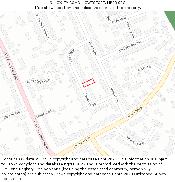 9, LOXLEY ROAD, LOWESTOFT, NR33 9PG: Location map and indicative extent of plot