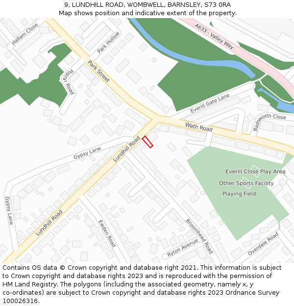 9, LUNDHILL ROAD, WOMBWELL, BARNSLEY, S73 0RA: Location map and indicative extent of plot