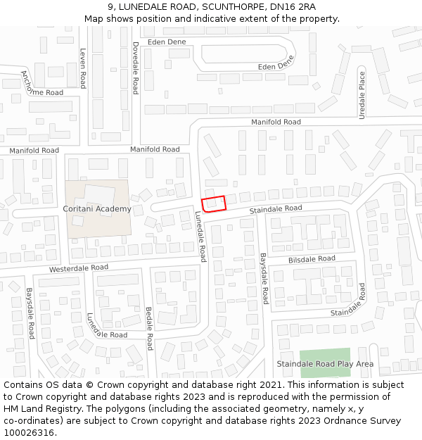 9, LUNEDALE ROAD, SCUNTHORPE, DN16 2RA: Location map and indicative extent of plot