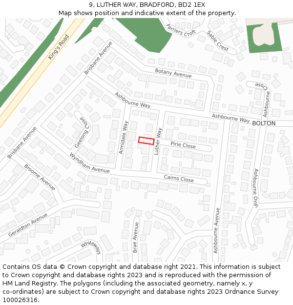 9, LUTHER WAY, BRADFORD, BD2 1EX: Location map and indicative extent of plot