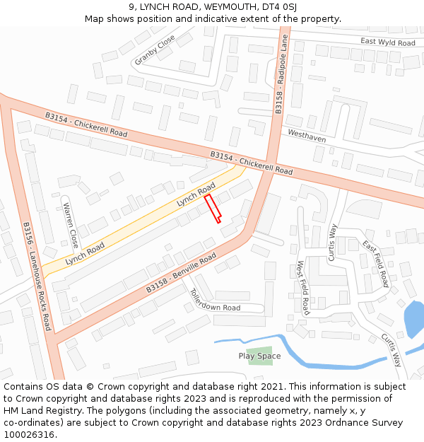 9, LYNCH ROAD, WEYMOUTH, DT4 0SJ: Location map and indicative extent of plot