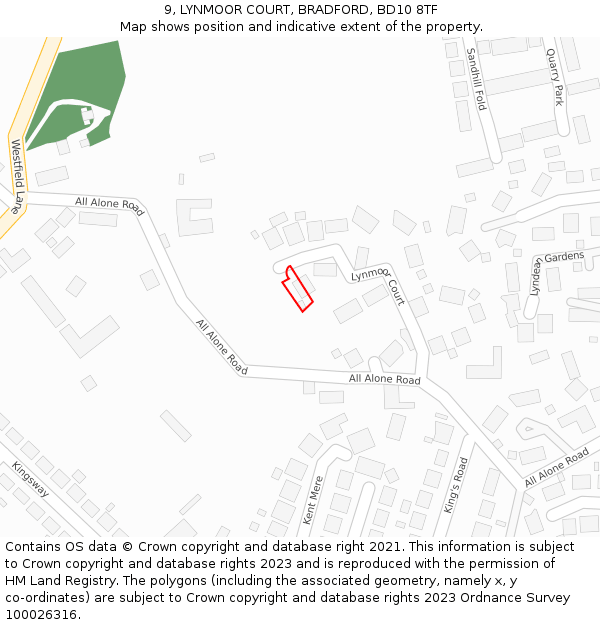 9, LYNMOOR COURT, BRADFORD, BD10 8TF: Location map and indicative extent of plot