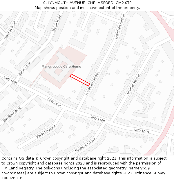 9, LYNMOUTH AVENUE, CHELMSFORD, CM2 0TP: Location map and indicative extent of plot
