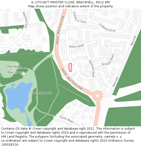 9, LYTCHETT MINSTER CLOSE, BRACKNELL, RG12 9RY: Location map and indicative extent of plot